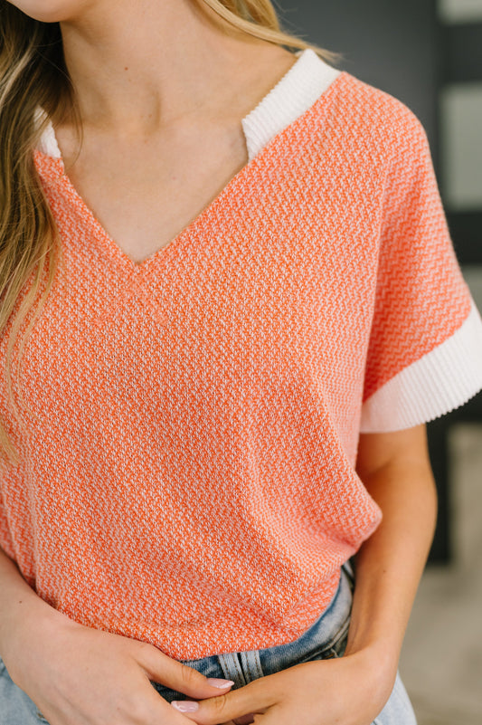 One Piece at a Time V-Neck Short Sleeve Top in Coral
