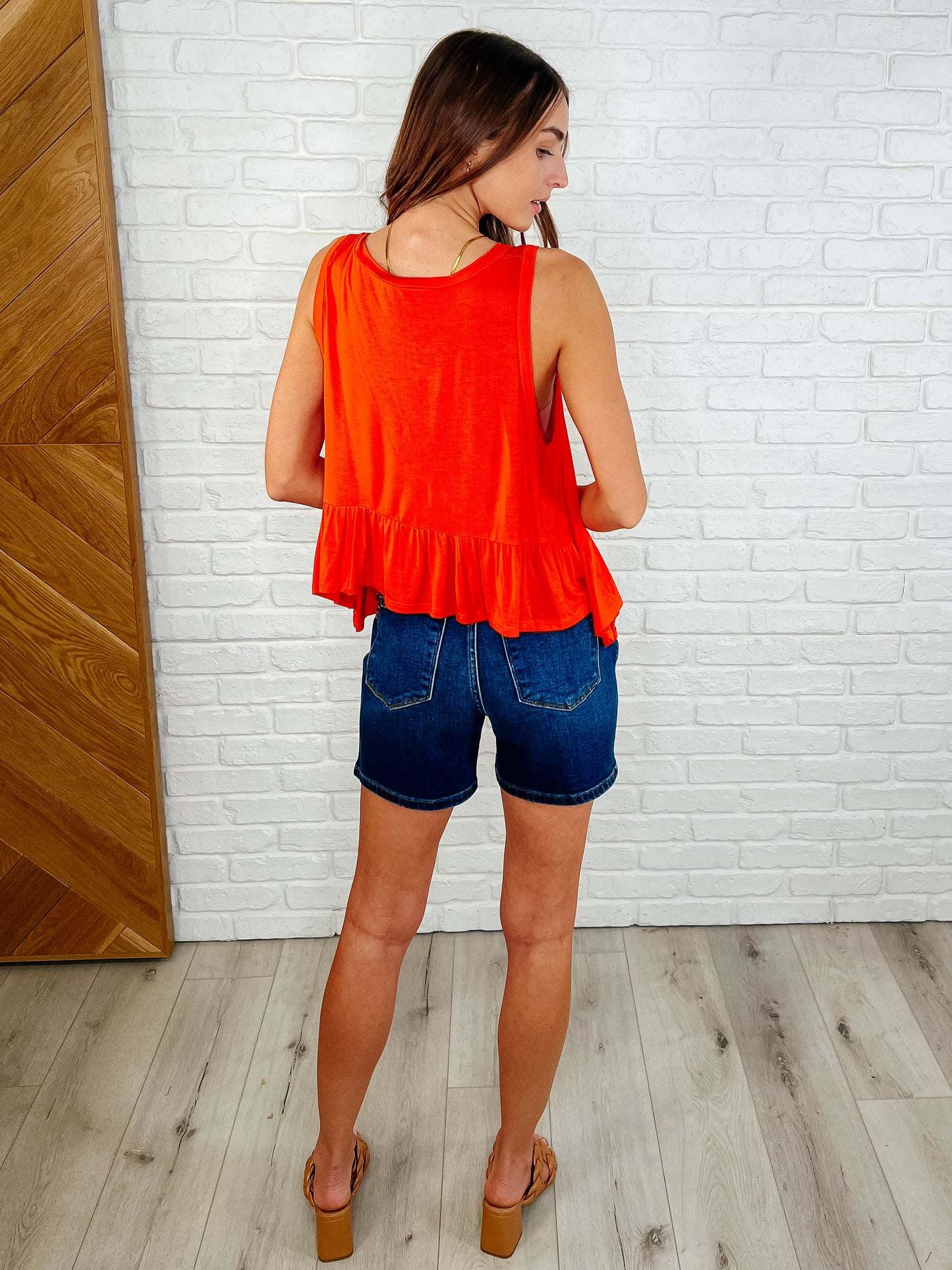 V-Neck Ruffled Peplum in Spicy Orange