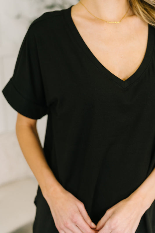 Buttery Soft V-Neck Bike Short Set in Black