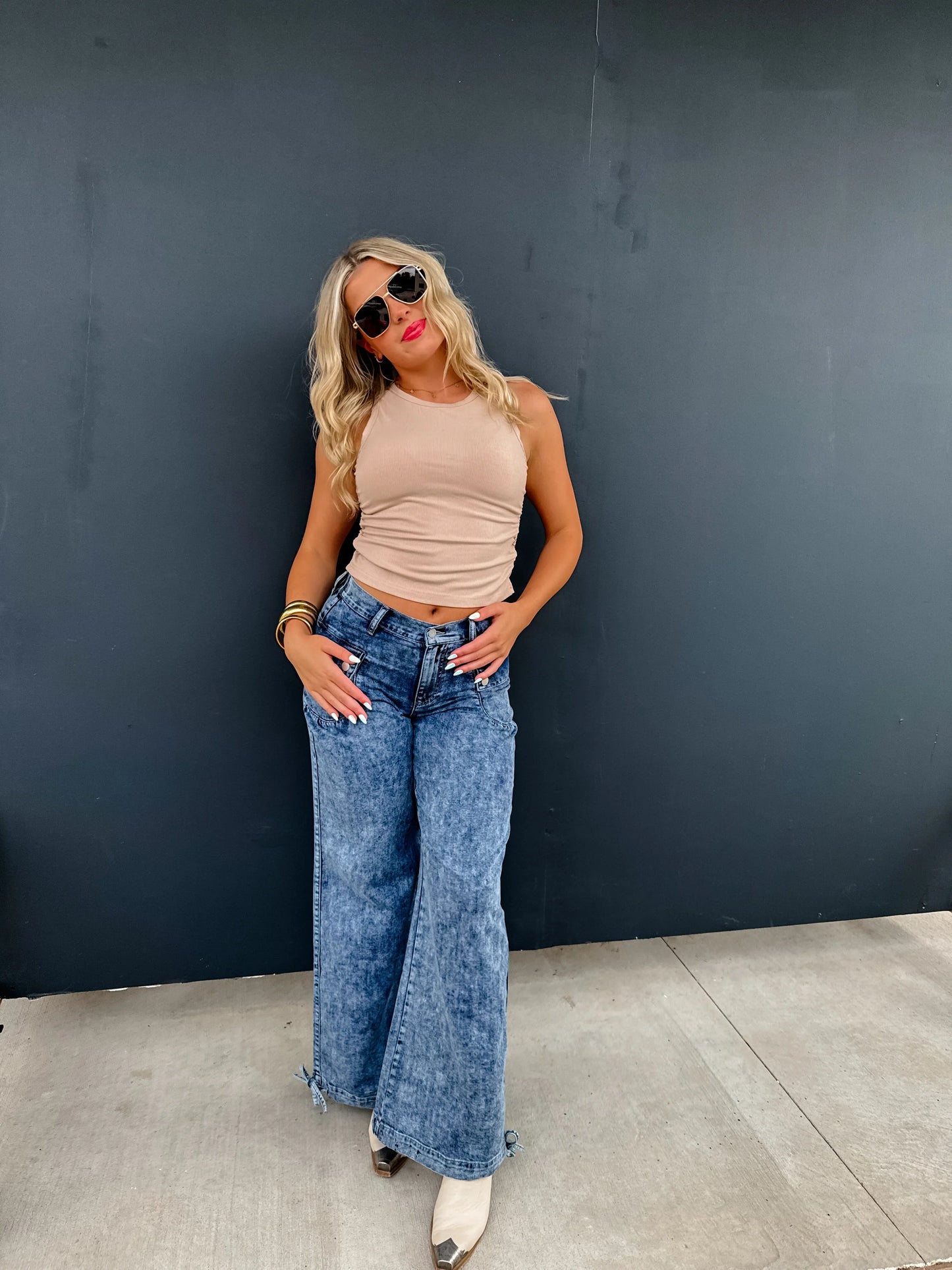 PREORDER: Charlie Cinch Hem Wide Leg Jeans