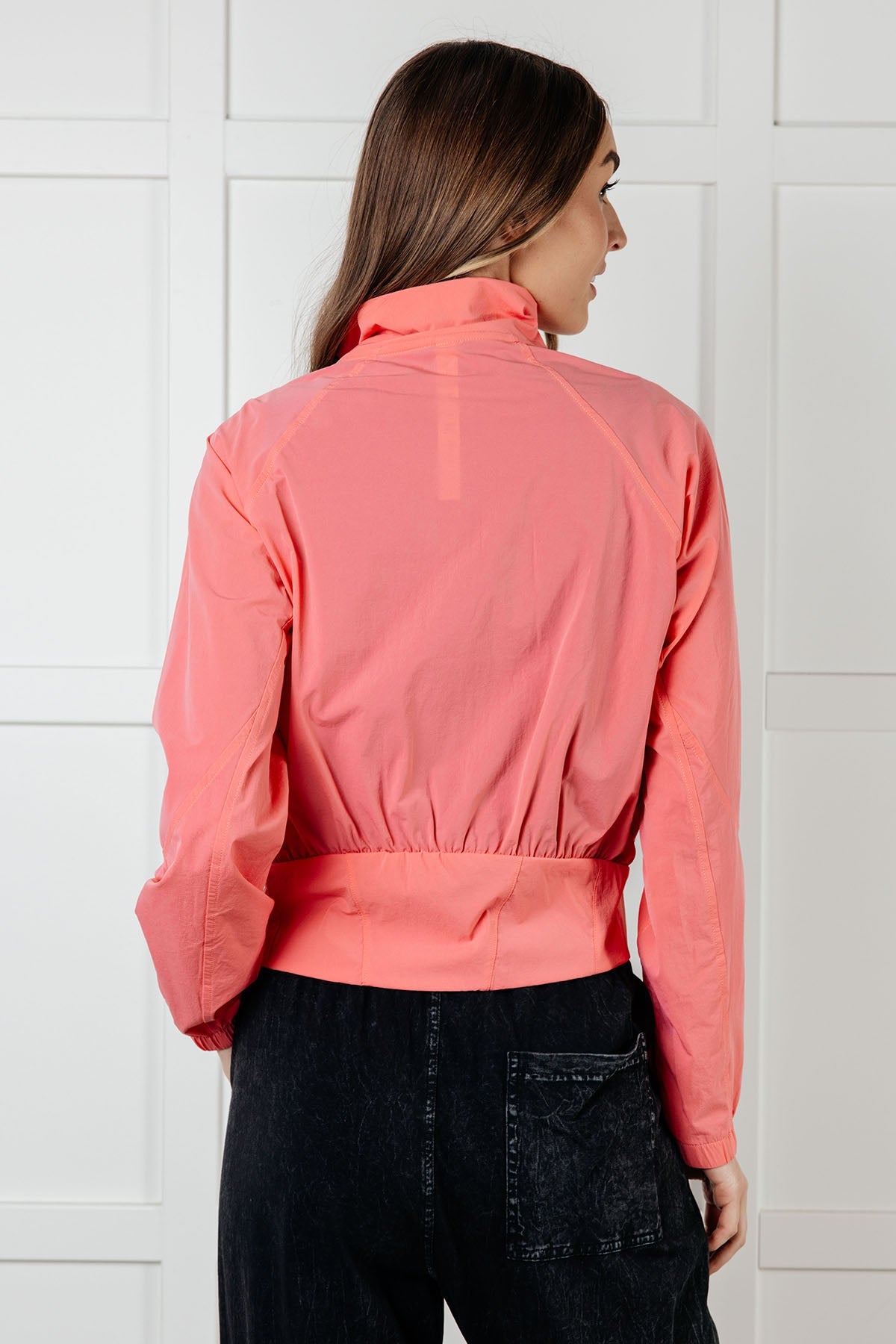 Fit Happens Nylon Tennis Jacket in Coral Rose