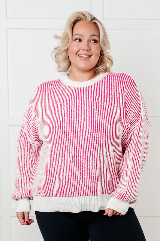 Least High Maintenance Contrast Trim Sweater in Pink