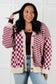 No Brainer Button Down Sweater Knit Cardigan in Magenta/Oatmeal