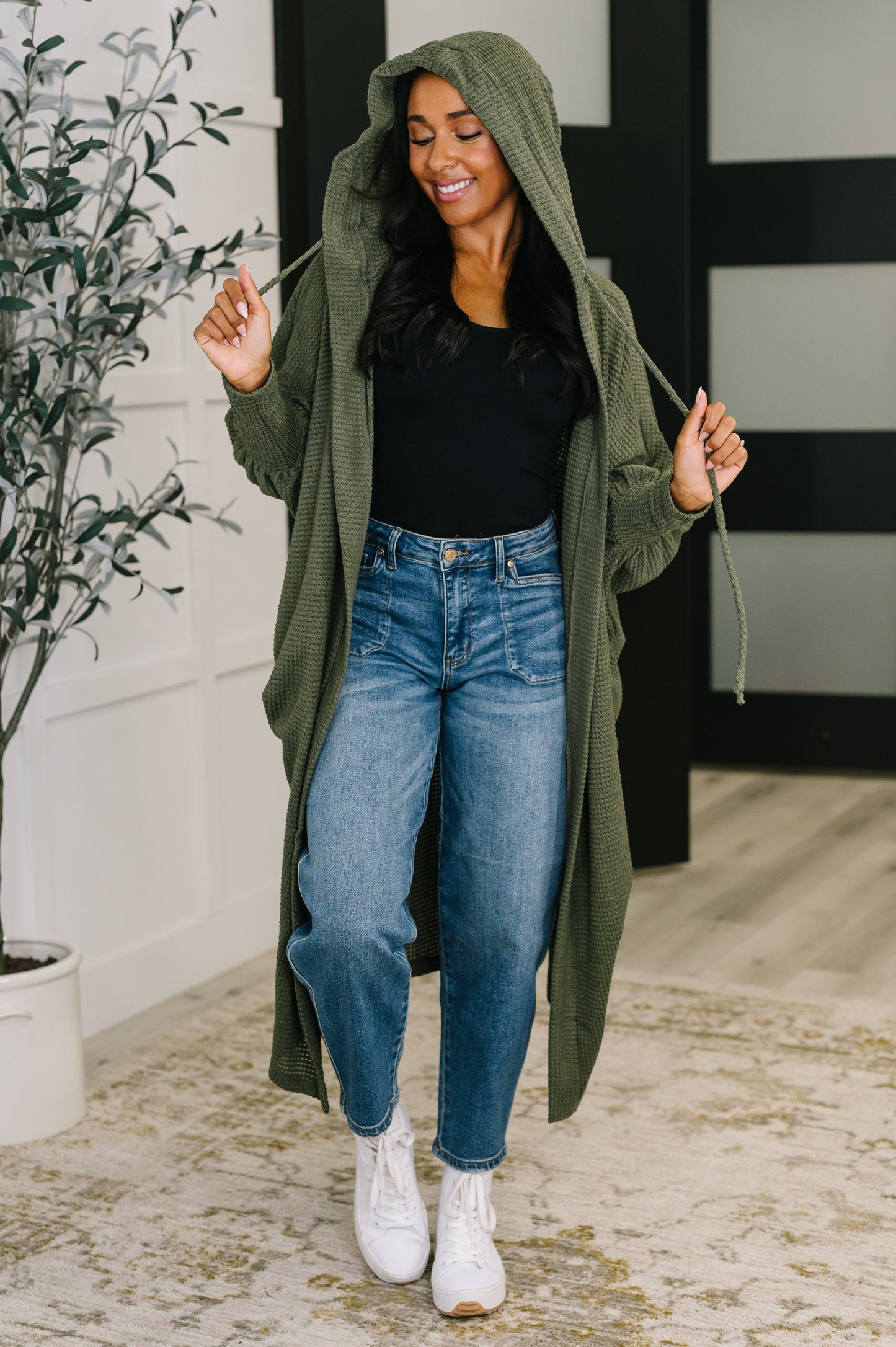 Pamper Travel Hooded Cardigan in Olive