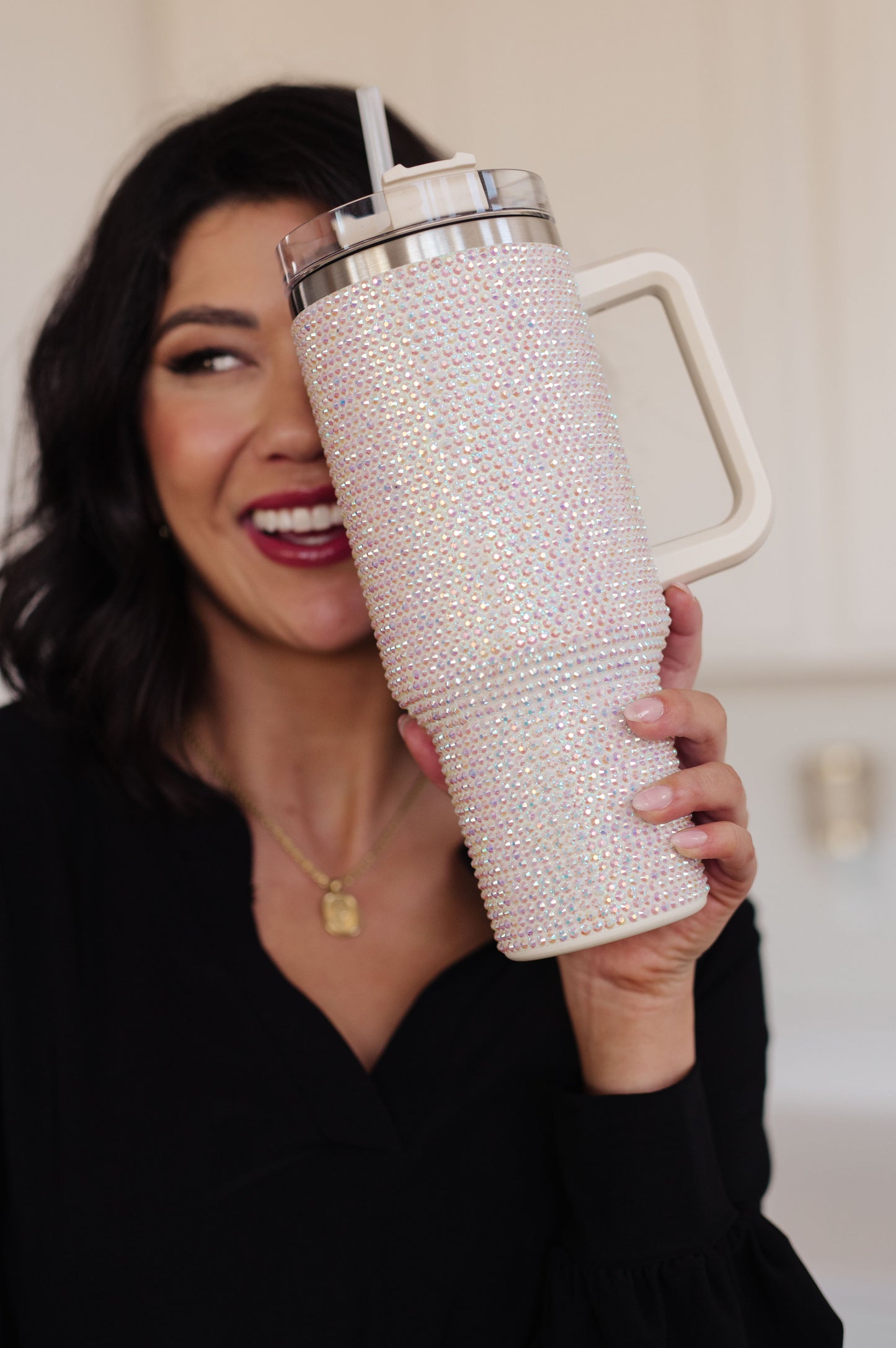 Glam Girl 40 oz Rhinestone Tumbler in White