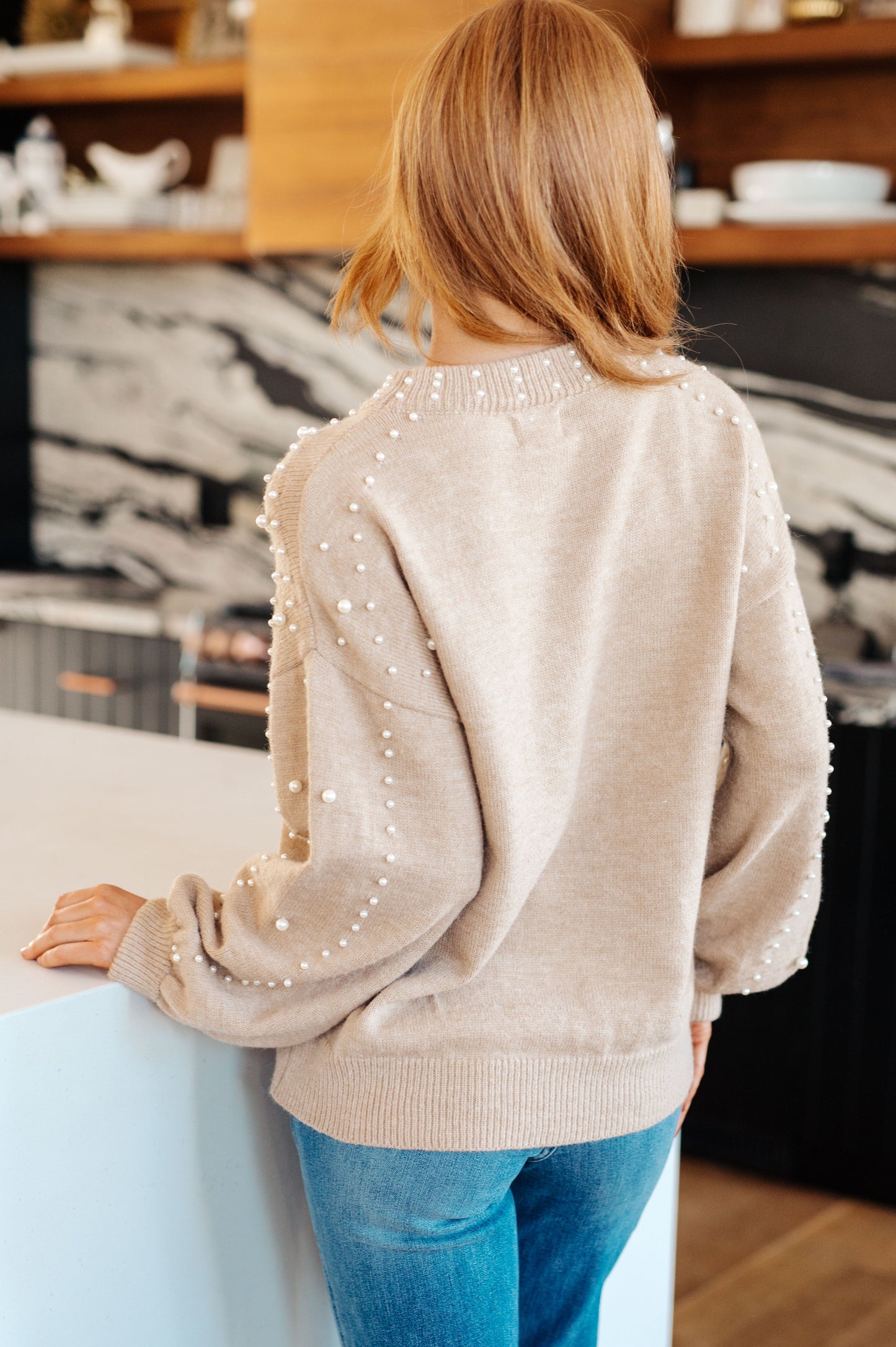 String Me Along Pearl Accent Sweater